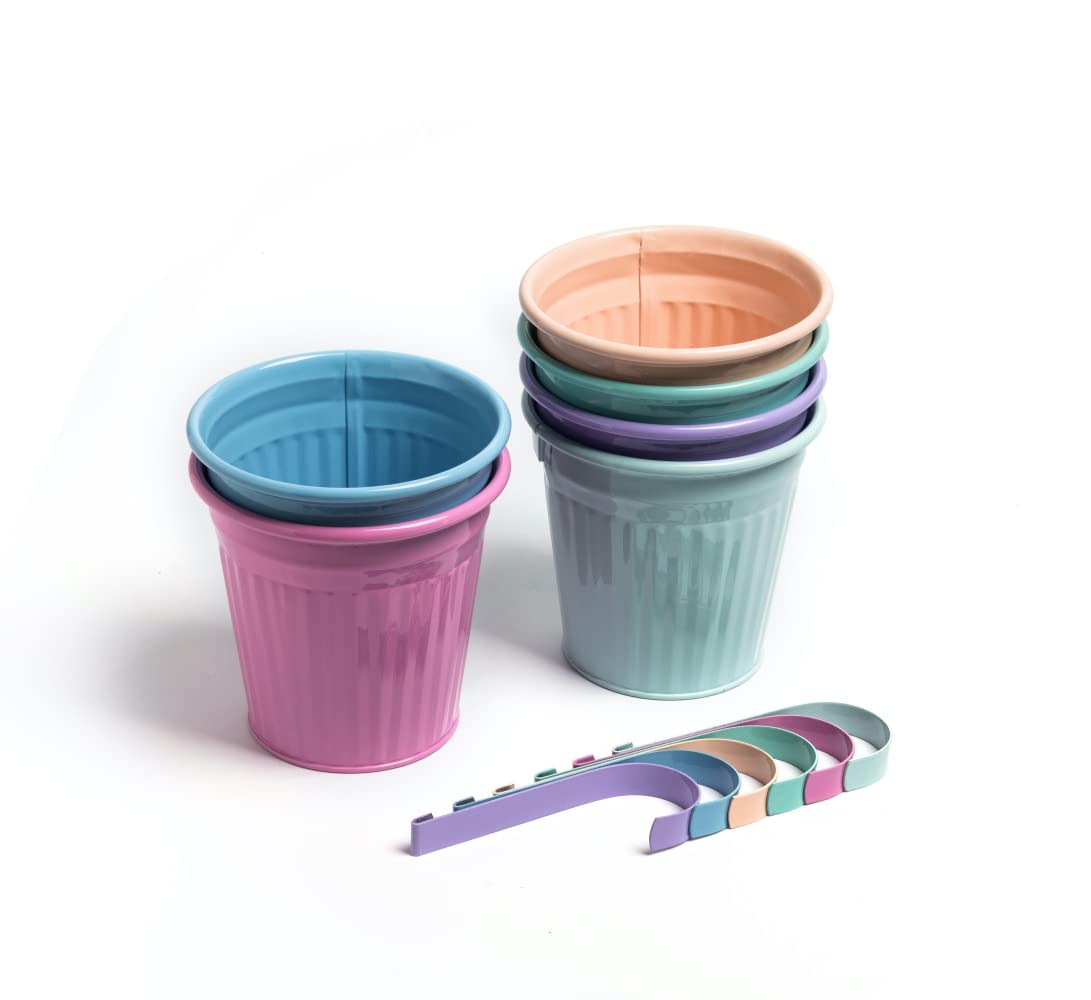 Dipamkar 6 PCs Ø13.5 CM Metal Hanging Plant Pots Over Fence Hanging Planters for Indoor and Outdoor Use