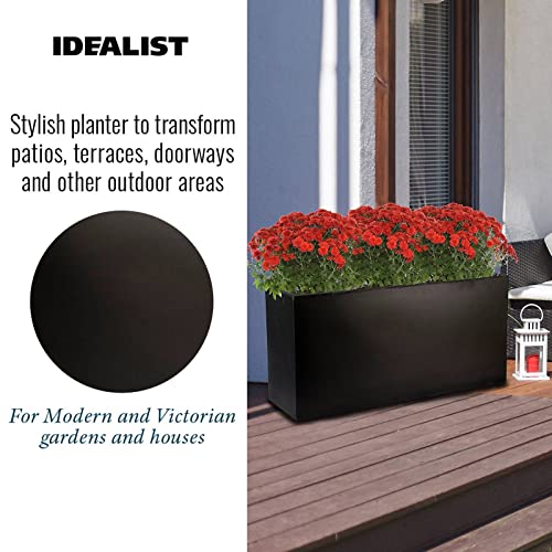 IDEALIST 100cm Large Trough | Black Reinforced Stone Rectangle Plant Pot | Garden Planters with Drainage Holes L100 W36 H51.5 cm, 137 litres