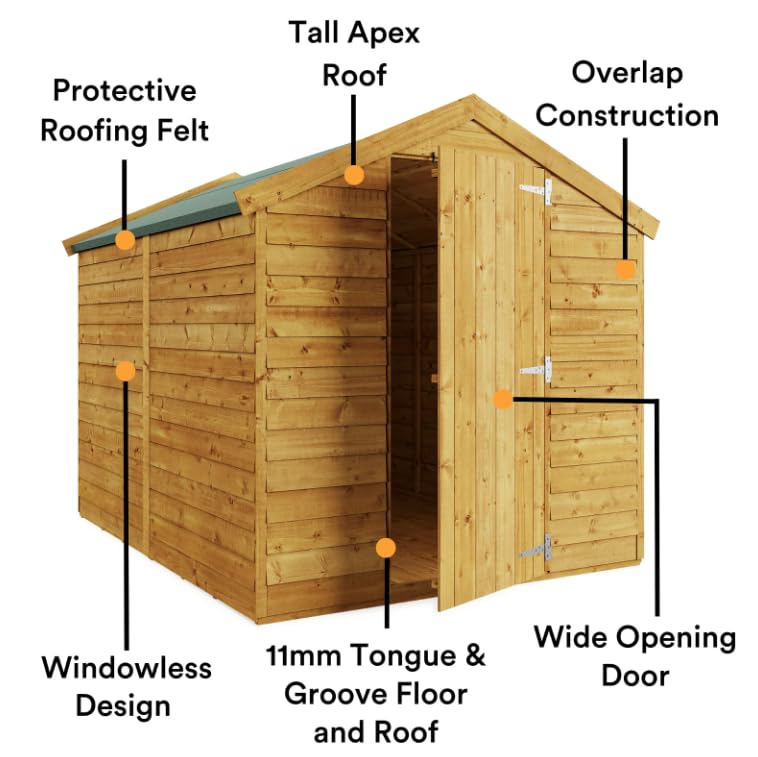 BillyOh 8 x 6 Super Saver Garden Storage Shed Bike Shed with Floor, Roof & Felt (Windowless, 8x6)