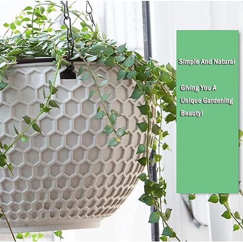WOWEI 2 Pack Hanging Basket Self-Watering Hanging Planters Pots with Water Reservoir & Drain Hole, Hanging Basket for Plants with Chains Outdoor Garden Flower Planter Container