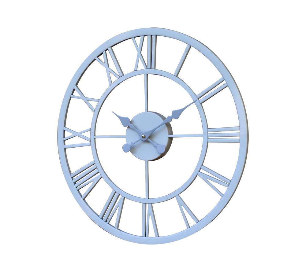 HH Home Hut GARDEN ORNAMENT WALL CLOCK LARGE INDOOR OUTDOOR GIANT OPEN FACE METAL 58CM GREY