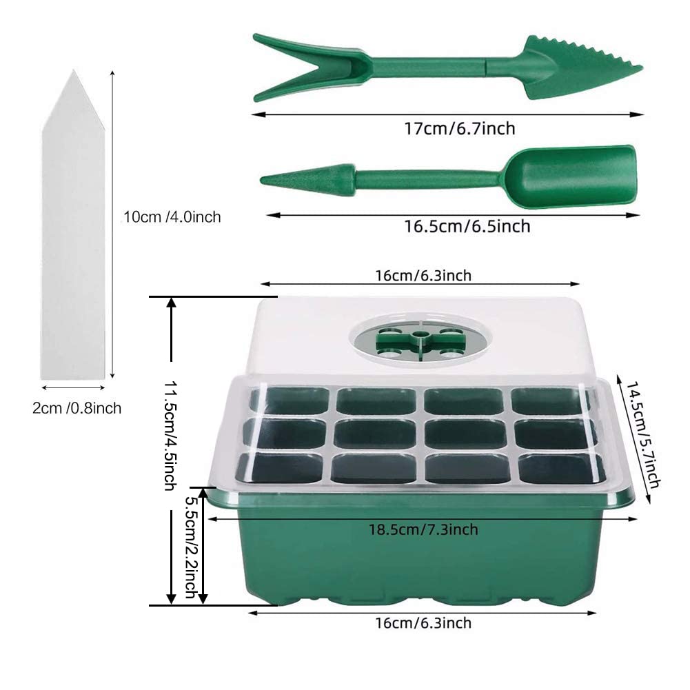 Fuuner Seed Trays,12 Pack 144 Cells Seedling Tray Kits, Garden Seed Propagator Set, Plant Germination Kit with Adjustable Humidity Dome and Base, for Greenhouse Grow Plant Seed, 12 Cells per Tray