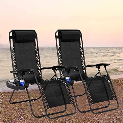 Aspect Zero Gravity Chair, Outdoor Garden Sunloungers, Sturdy Textoline, Reclining Garden Chairs with Cup Holder and Pillow Headrest - Black