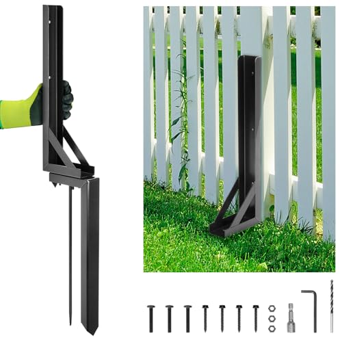 aleawol Fence Post Repair Kit Heavy Duty Support Stake, Steel Fence Post Repair Kit with Nails, Drill, Garden Fence Ground Spike for Repairing Damaged Fence Gate Posts Sign Posts or Mailbox