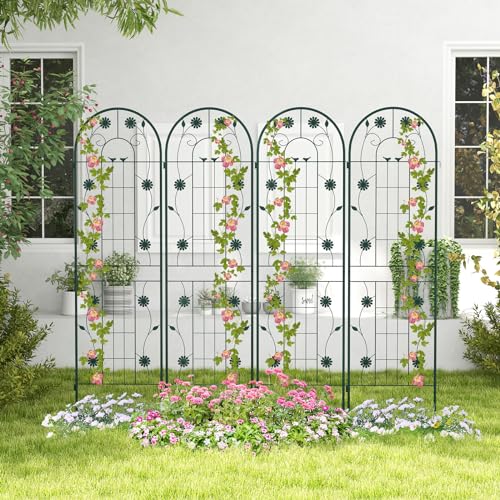 COSTWAY 2/4 Pack Garden Trellis, 180/220 x 50cm Galvanized Steel Trellis for Climbing Plants Rose Vines Cucumber Tomato, Rustproof Decorative Garden Fence Barrier Border (180 x 50cm, 4 Pack, Green)