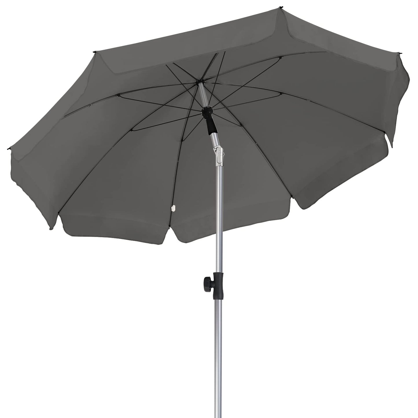 LIFERUN 2 X 2M Parasol, Market Umbrella, Round Garden Umbrella, 8 Steel Braces, Base Not Included, Patio Umbrella, Sun Protection UV 50- for Garden, Balcony and Patio, Grey