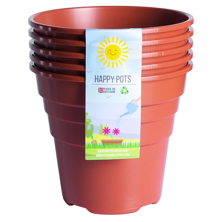 Happy Pots - 15cm Gloss Terracotta - Pack of 15 Premium Plastic Plant Pots - Reusable Flower Pots for Indoor/Outdoor Home Décor Gardening - Round, Heavy Duty, UV Resistant, Recyclable - Made in UK