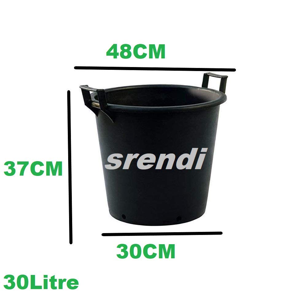 Srendi® large/Extra Large/Medium/Small Black Gardens plant Pots, tree, shrub, pots with handles (1, 30L)