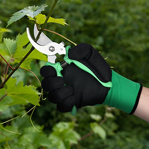 OFFCUP Garden Secateurs, Florist Scissors, Bypass Pruning Shears Professional Secateurs Pruning Scissors Snips with Gloves, Trimmer, Clippers with Locking Handle, Gardening Gifts for Men (Green)
