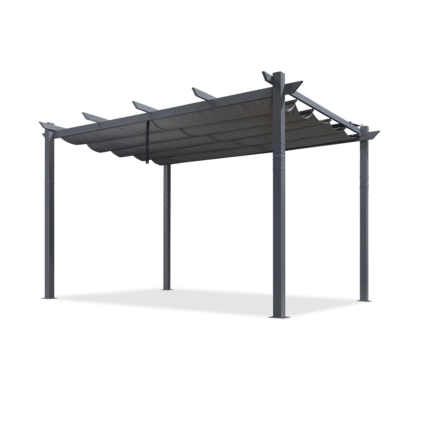 PURPLE LEAF 3 X 4 M Metal Pergola with Retractable Roof, Charcoal Grey Frame, Large Garden Pergola for BBQ, Outdoor and Patio, Grey