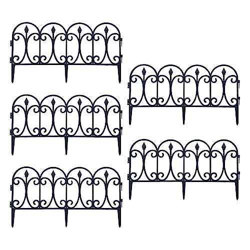 5Pcs Outdoor Decorative Fence Landscape Plastic Black Edgings Garden Picket Fencing Lightweight Landscape Path Panels Lawn Plant Curved Wire Border Garden Dog Barrier for Outdoor Backyard(#1)