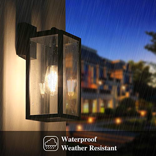 BRIMMEL Outdoor Wall Lights Aluminum Black Lantern Porch Light for Entryway Doorway, Outdoor Wall Lantern with Anti-Rust Sconce Light Fixture with Clear Glass Shade, Matte Black
