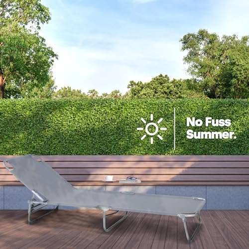 LIVIVO Foldable Sun Lounger with Adjustable Back and Leg Rests – Relax in Comfort and Style – Folding Lightweight Frame (Grey)