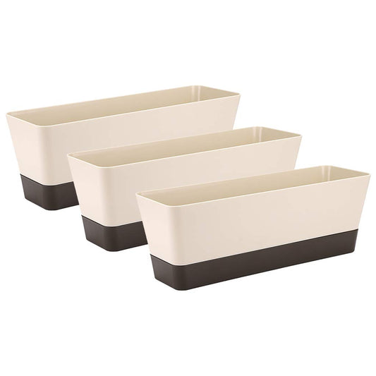 Skelang 3 Pcs Rectangle Plant Pot, Succulent Planter Box with Drainage Holes, Planter Trough for Bay Window, Kitchen Windowsill, Shelf, Coffee Table