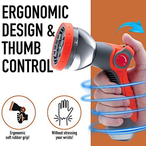BIBURY Upgraded Garden Hose Spray Gun Set with Connector, 10 Adjustable Patterns Spray Nozzle with Thumb Switch, Anti-Slip Design, Perfect for Car Washing, Pet Showering, Cleaning, Watering Lawn