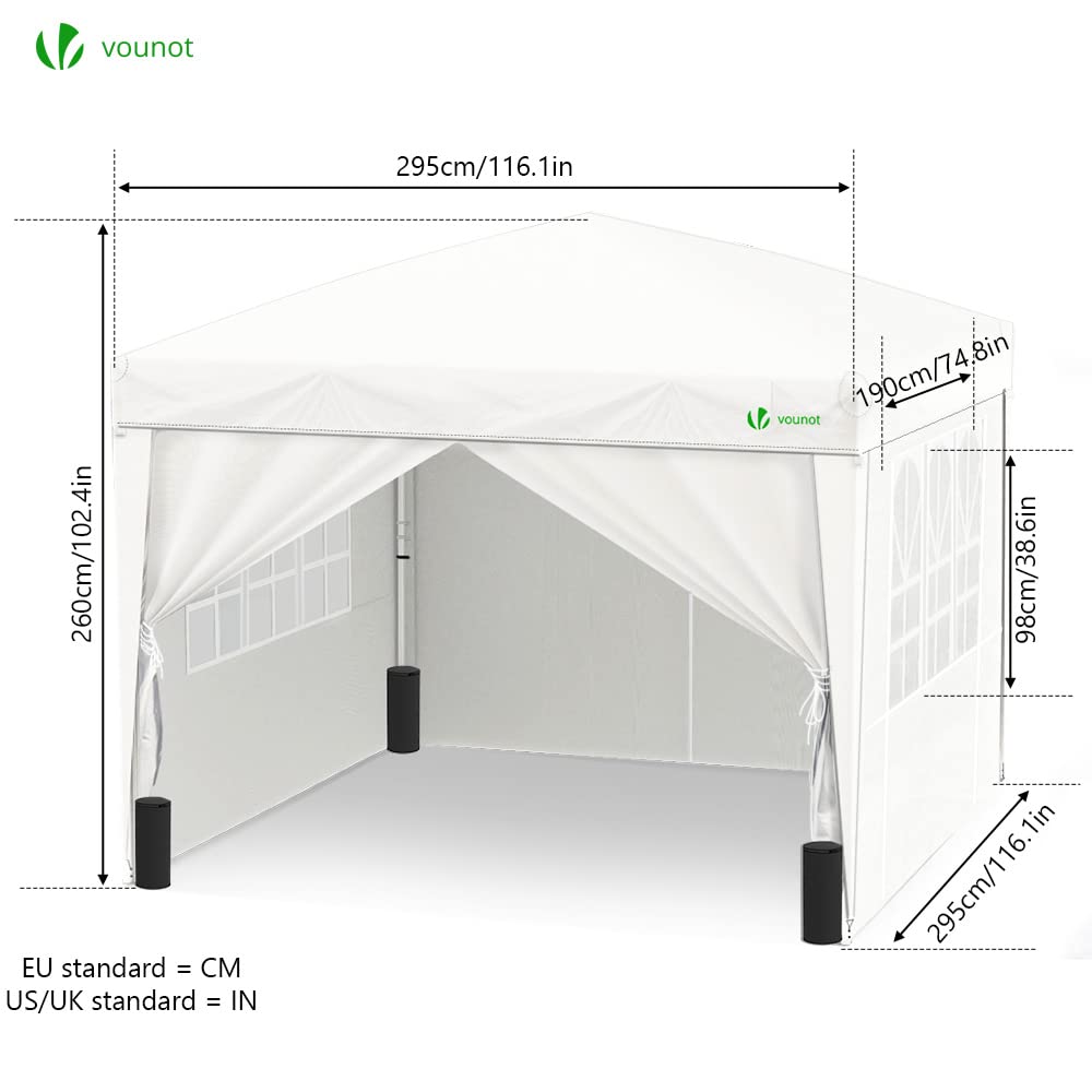 VOUNOT® 3m x 3m Pop Up Gazebo with Sides & 4 Weight Bags & Carry Bag, Marquee Garden Party Tent Outdoor, White