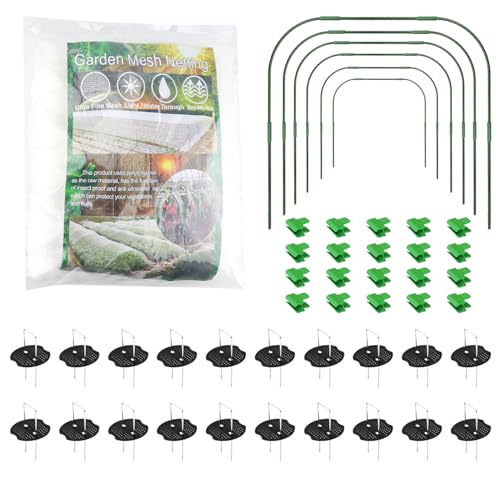 Homvvi 6 Pack Garden Hoop Tunnel Kit with Mesh Netting
