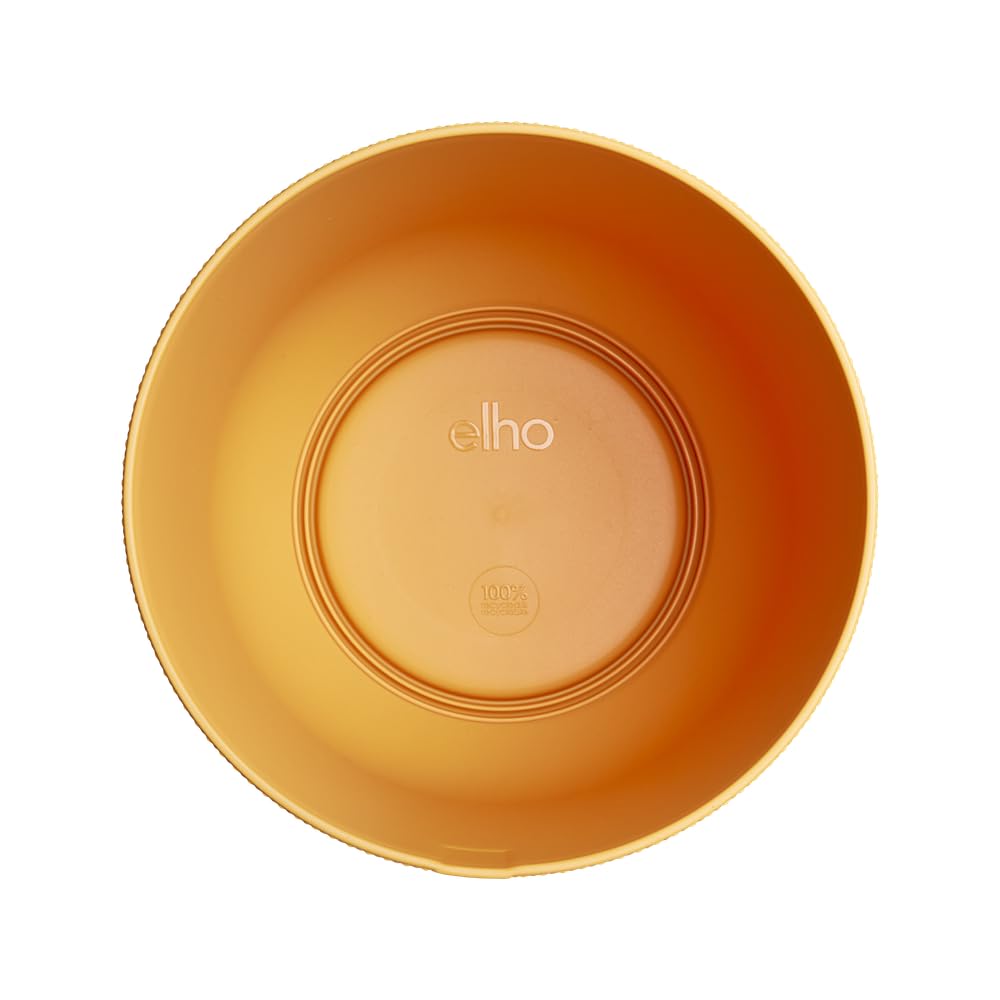 elho Jazz Round 14cm Flower Pot - Small Indoor Plant Pot - 100% Recycled Plastic - Unique Structure - Ø 14.2 x H 13.1 cm - Yellow/Amber Yellow