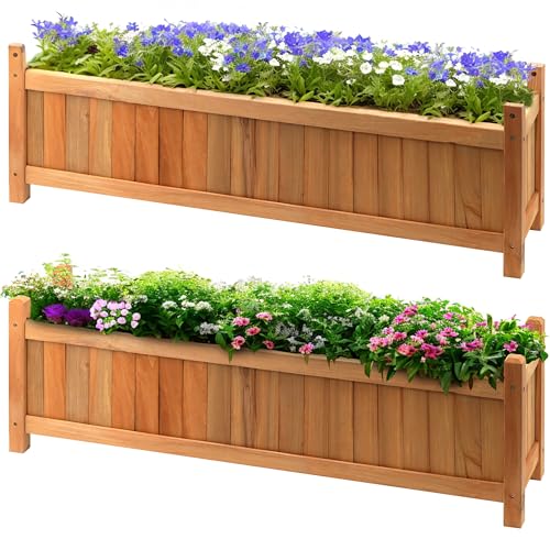 GEEZY Wooden Rectangular Raised Bed Planters (Pack of 2)
