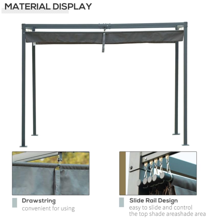 Outdoor Pergola Canopy Large 3x2 Metal Retractable Sun Shade Tent Garden Hot Tub Gazebo Patio Lawn Structure Conservatory Shelter UV-resistant Pavilon (Grey)