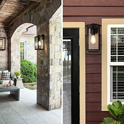 BRIMMEL Outdoor Wall Lights Aluminum Black Lantern Porch Light for Entryway Doorway, Outdoor Wall Lantern with Anti-Rust Sconce Light Fixture with Clear Glass Shade, Matte Black