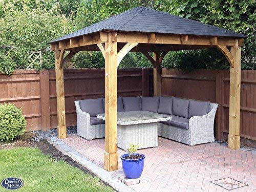 Dunster House Wooden Heavy Duty Gazebo 3 x 3 Metres Pressure Treated Hot Tub Shelter With Roof Shingles Leviathan