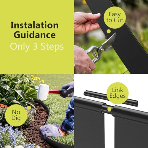 WELDUN Lawn Edging, Garden Edging, Flexible Plastic Gravel Edging, Easy to Cut and Shape, for Flower Beds, Lawns and Walkways, 6 m x 10 cm (L x H), Black