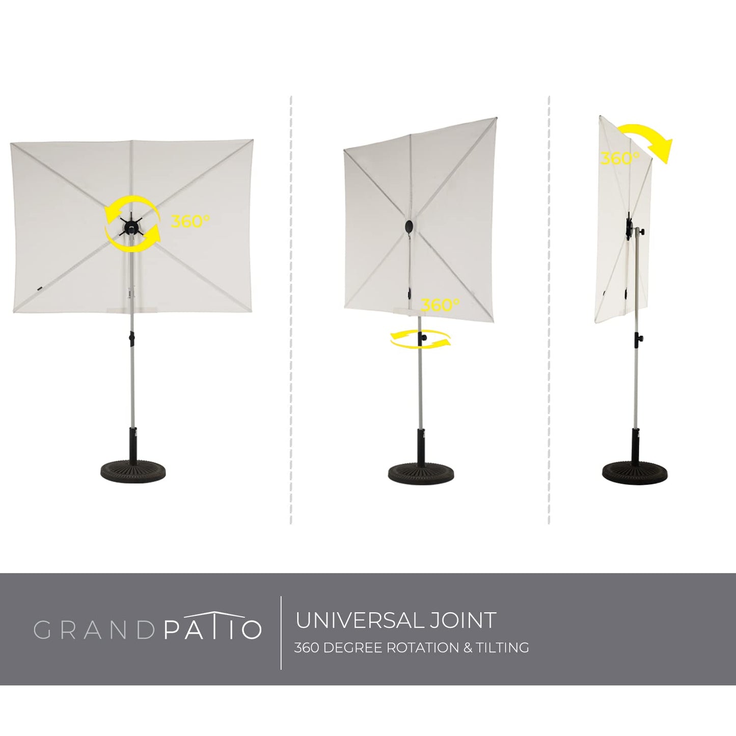 Grand patio Outdoor Umbrella, Versatile Balcony Shade with 360 Degree Roating Parasol, Powder-coated Steel Rectangular Flat Canopy for Deck Apartment Patio, White