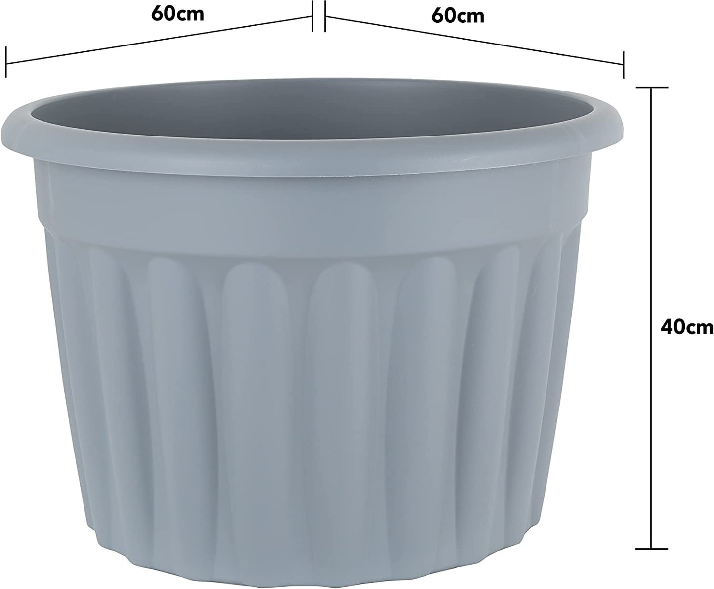 (60cm, 69L, Pack of 3) Extra Large Upcycled Grey Traditional Round Plastic Planter Flower Pot Nursery Planter Decorative Garden Container for Plants/Flowers/Vegetables Indoor and Outdoor Planter Pot