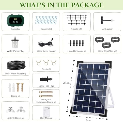 Anpress Automatic Watering Irrigation System 5W Solar Micro Drip Irrigation Kit Auto DIY Watering System with 30Pots and 10 Timing Modes for Plants on The Balcony, in The Plant Bed and Green House