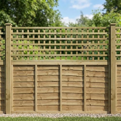 6ft x 2ft Square Flat Top Wooden Trellis Fence Topper