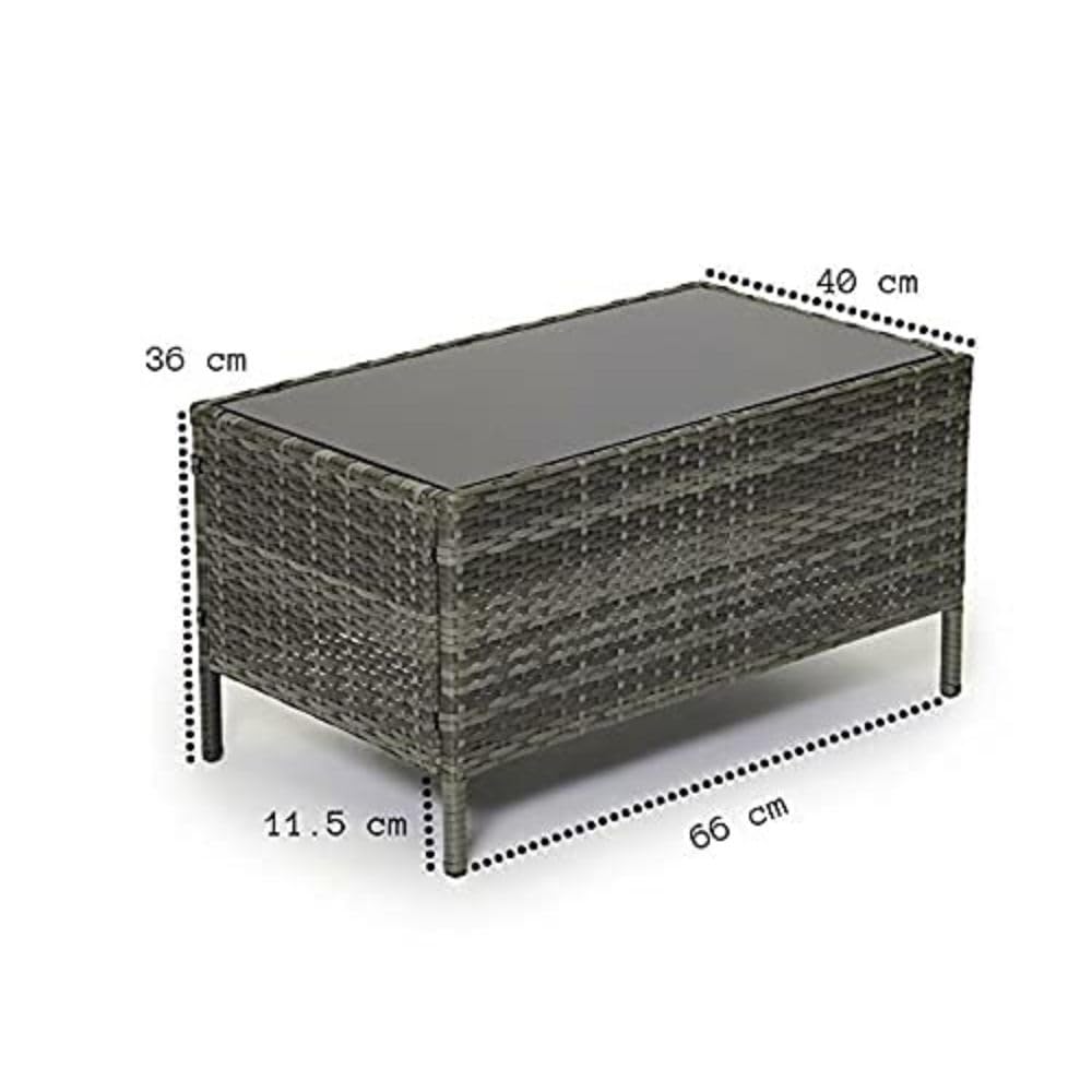 EVRE Grey Rattan Garden Furniture Set Patio Conservatory Balcony Indoor Outdoor 4 Seater Piece Glass Top Coffee Table Modular Sofa Loveseat with Cushions
