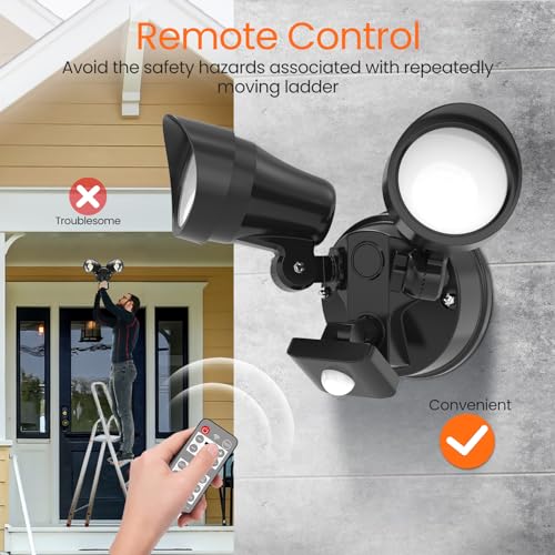 ALUSSO LED Security Light Outdoor with Motion Sensor, Remote Control 25W PIR Floodlight IP65 Waterproof, Dask to Dawn Flood Light 3000K-6500K Adjustable, Dimmable Wall Light for Garden Yard Garage