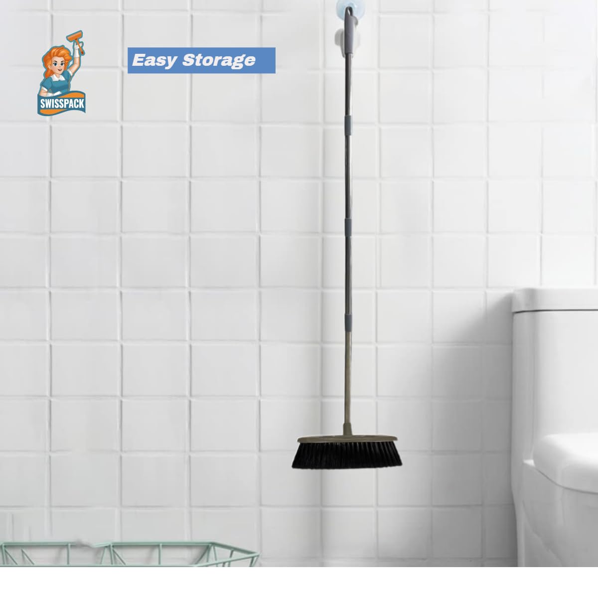 SWISSPACK Broom Indoor Sweeping Broom Brush with Long Handle, Kitchen Broom Indoor Floor Brush with Dense Soft Bristles Brooms Perfect for Sweeping Room Office Kitchen Ideal for Any Floors