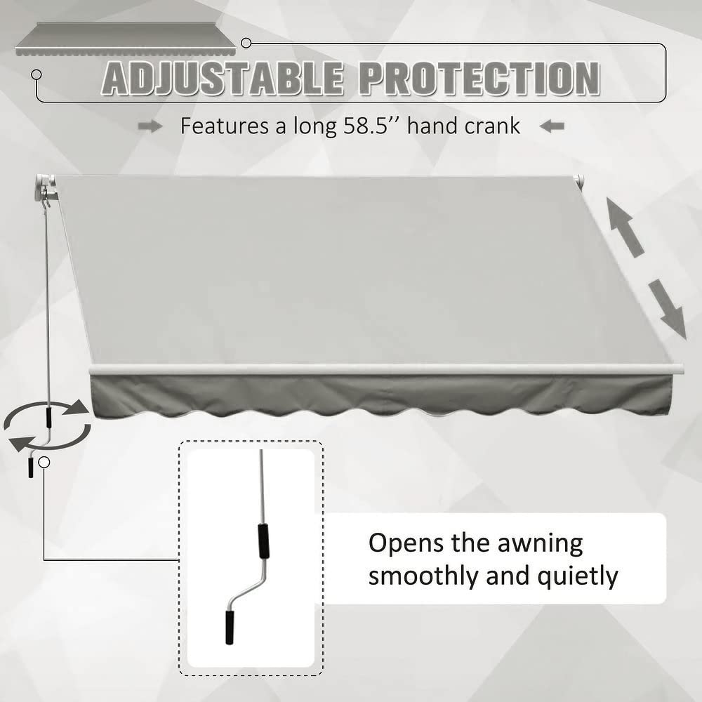 The Fellie DIY Manual Garden Awnings Patio Awning Retractable Canopy Outdoor Sun Shader, 4m x 3m, Grey