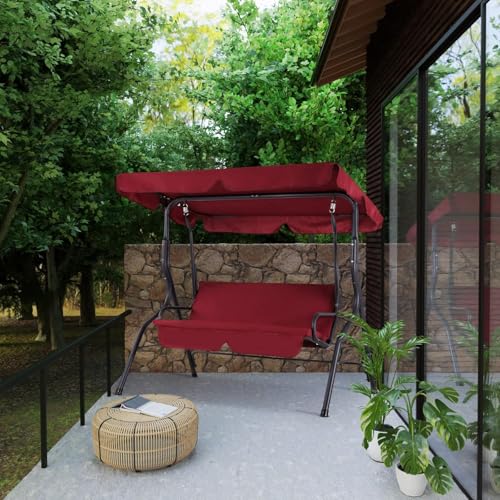 CASARIA® Hollywood Canopy Swing Chair | 2 Seater | Weatherproof Rocking Bench with Roof and Backrest | Non-Slip Feet | Outdoor Garden Patio Seat | Up to 200kg | Ruby Red