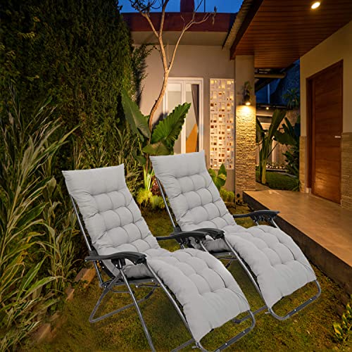XEO HOME 2pcs Sun Lounger Chairs with Cushions Padded Set of 2 Zero Gravity Reclining Foldable Chair Portable Garden Camping Thick Comfortable Non-Slip Relaxer (Black With Beige Grey Cushions)