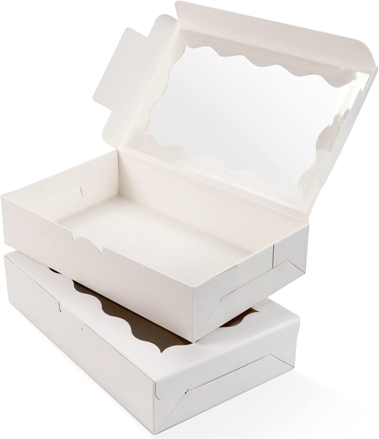 YankMooM 15Pack Cake Boxes with Window,21.5x13.5x5cm White Bakery Boxes with Display Cookie Packing Boxes for Cakes,Donuts,Muffins,Macaroon and Gift Packing