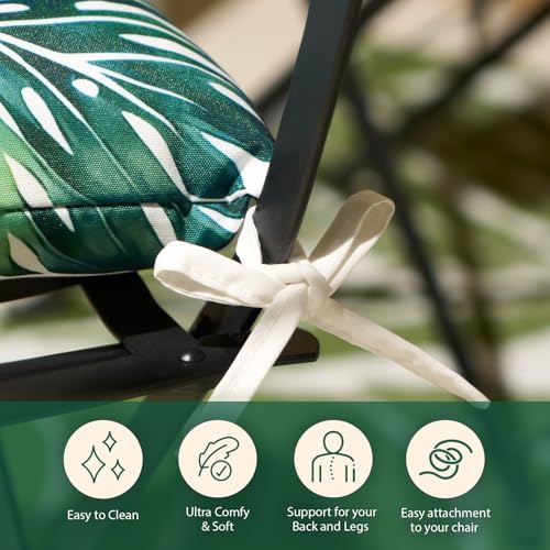 OHS Outdoor Seat Pads Tropical Leaf, Water Resistant Garden Seat Pads for Outdoor Furniture Bistro Chairs Comfy Soft Outdoor Patio Chair Cushions, Pack of 2 Green/White