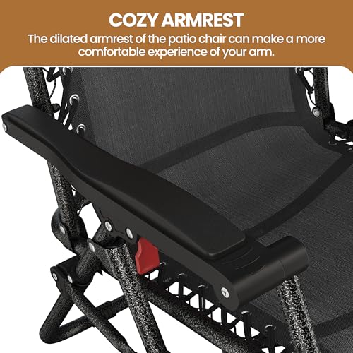 Yaheetech Zero Gravity Chairs Outdoor Adjustable Folding Sunloungers Lounge Recliners w/Pillows, Cup Holder and Carry Strap for Patio Porch Deck Black Set of 2
