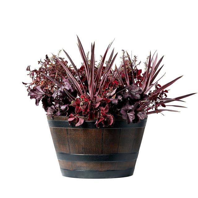 Muddy Hands Extra Large 50 Litre Dark Brown Wooden Barrel Effect Plant Pot Round Outdoor Garden Flower Tree Plastic Planter (Diameter: 56cm - Height: 34cm)