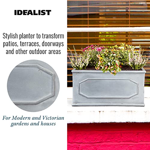 IDEALIST Outdoor Window Box 40 cm | Reinforced Stone Garden Planters with Drainage Holes | Leaden Grey Chelsea Windowsill Planter L40 W17 H17 cm, 7 litres