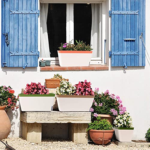 LATERN 3Pcs Self Watering Planter Pot, 27CM Rectangle Plastic Plant Pot Garden Flower Bonsai Pots for Aloe Herb Orchid Succulent Plants - with Water Level Window and Drainage Hole Hidden Tray