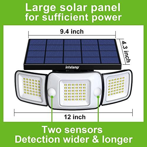 intelamp Solar Security Lights 6000mAh Battery Solar Lights Outdoor Garden 270°Wide Angle Solar Security Lights Outdoor Motion Sensor for Garden Garage Yard