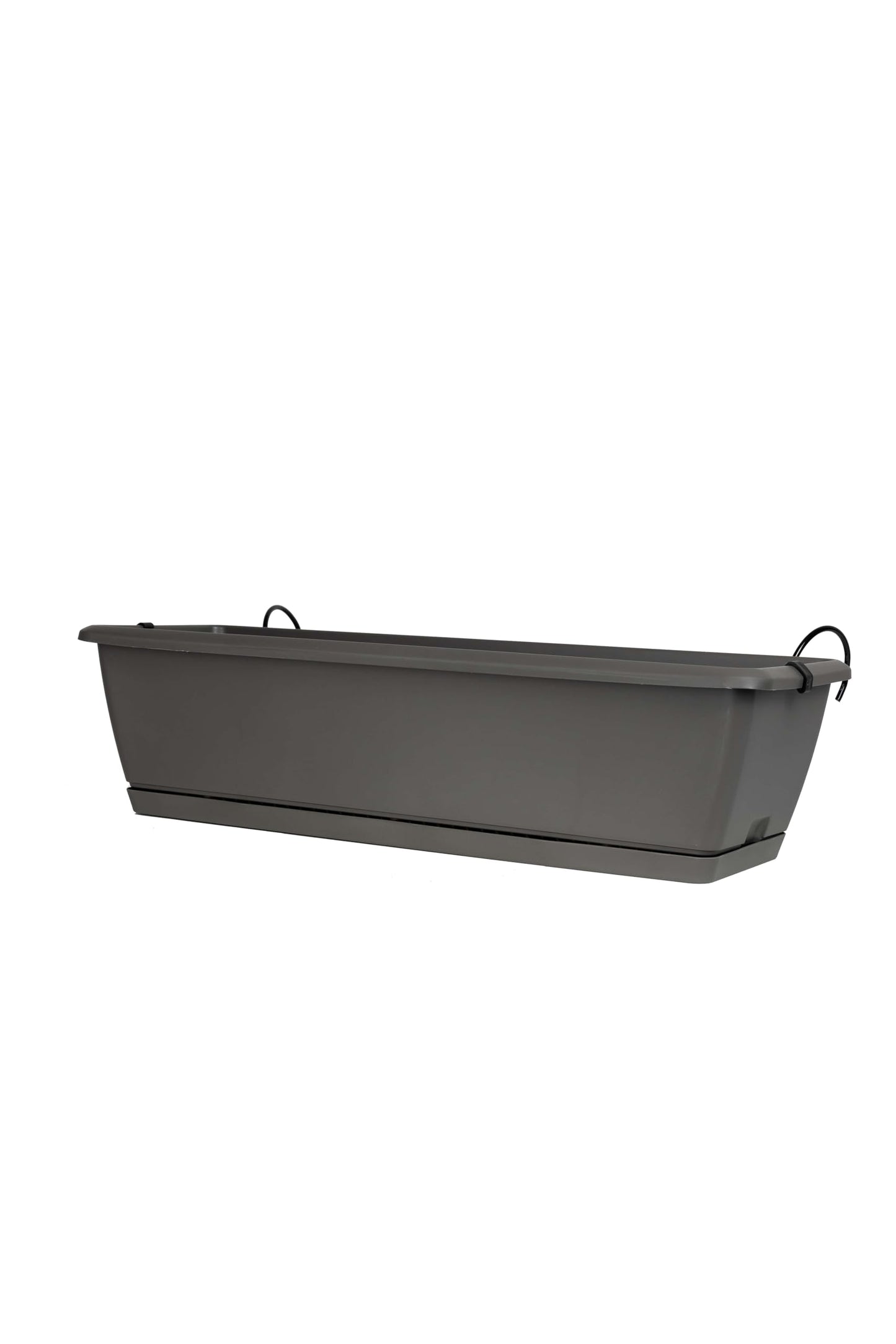 Planters Pride Ovaho 60cm Hanging Plastic Trough, Stone Grey | 26L Railing Planter with Hooks & Water Reserve | Self-Watering Fence Pot with Removable Saucer | Over-Fence Terrace & Balcony Planter