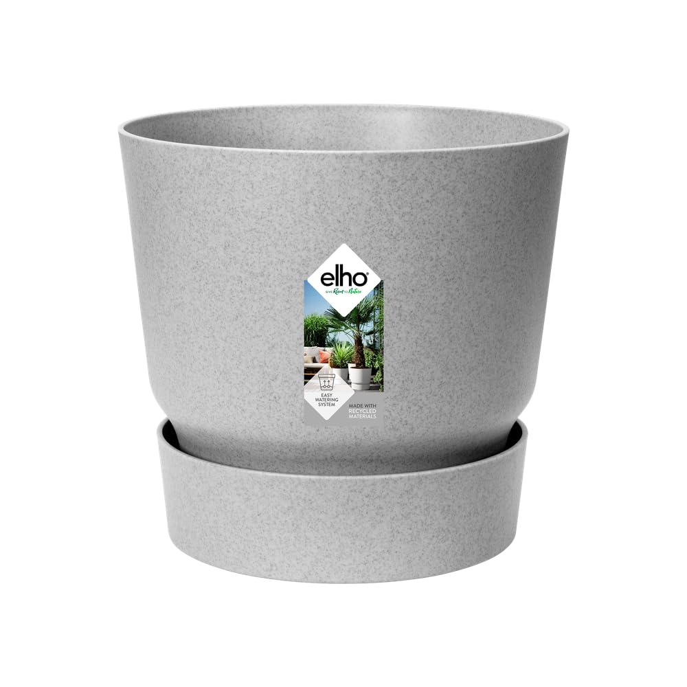 elho Greenville Round 25 - Plant Pot for Indoor & Outdoor - 100% Recycled Plastic - Ø 24.5 x H 23.3 cm - Grey/Living Concrete