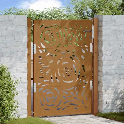 vidaXL Garden Gate - Weathering Steel - Rustic Finish - 105x130 cm - Lockable Steel Entrance Door - Laser-Cut Flame Design