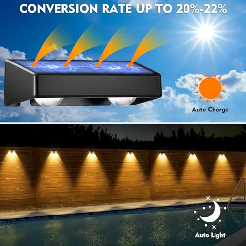 sununiny Solar Fence Lights Outdoor Garden,4 Pack Wall Lights Outdoor IP65 Waterproof,9 Colors 11 Modes RGB Garden Fence Lights Solar Powered for Outside Backyard,Pathway,Yard