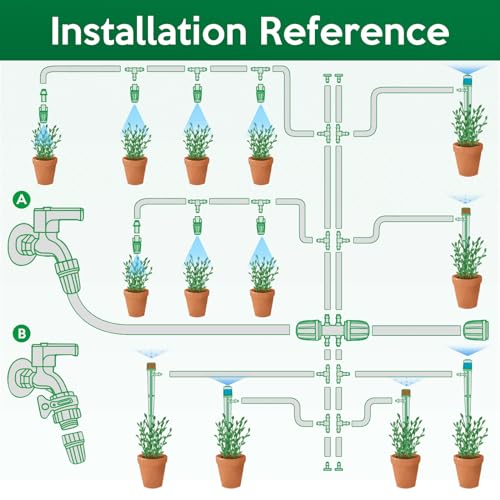 YAKHAN 221 PCS Drip Irrigation System Kit, 60M 1/4 Inch - 9M 1/2 Inch 230FT Automatic Garden Watering DIY System, Garden Automatic Irrigation Equipment for Lawn, Greenhouse, Flower Beds, Pot Plants