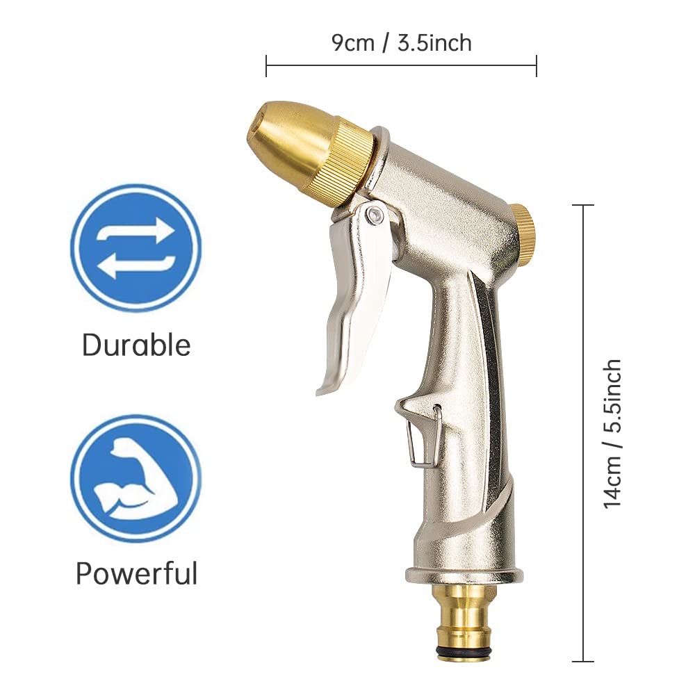 Garden Hose Spray Gun with Full Brass Nozzle 100% Heavy Duty Metal Water Gun Sprinkler High Pressure Water Hose Pipe Spray Gunzinc Metal Hand Watering Sprayer for Plants Watering, Car & Pet Washing